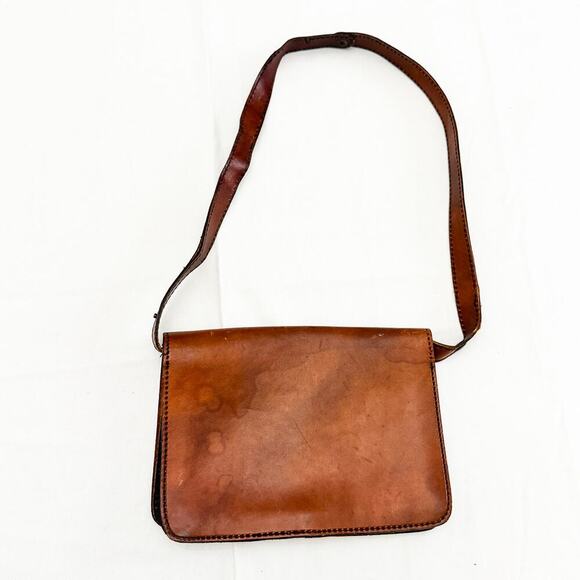 Valerie Large Brown Genuine Leather Tan Leather Patterned Handbag Purse Italy - Picture 5 of 5